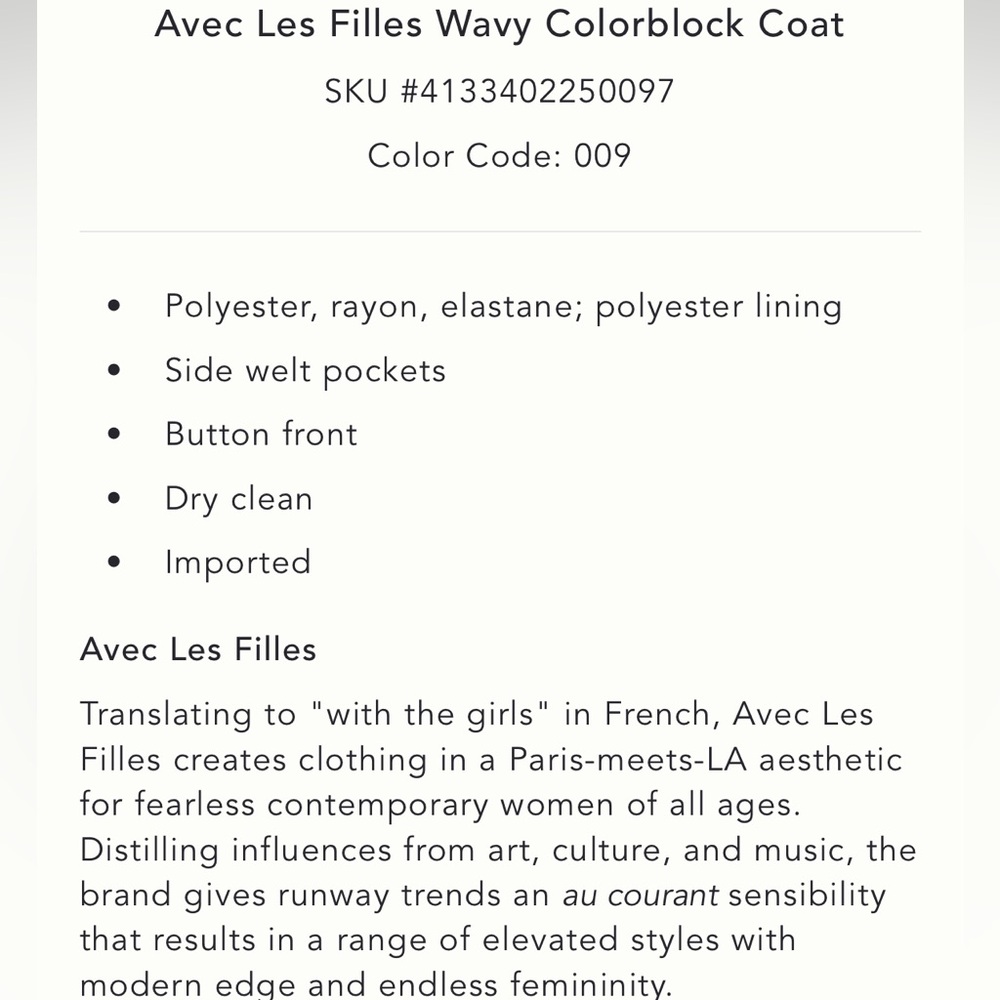 Avec Les Filles Wavy Colorblock Coat || NWOT || Size XL - Picture 12 of 15